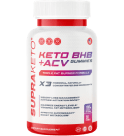 A bottle of Supra Keto supplement with label displaying 'Keto BHB + ACV Gummies'.