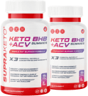 Two bottles of Supra Keto dietary supplement labeled Keto BHB with AECV formula